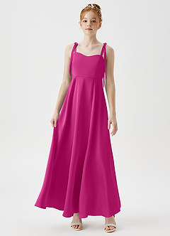 Azazie Rosey Junior A-Linie Herzausschnitt Stretch-Satin Kleid Fuchsia image4
