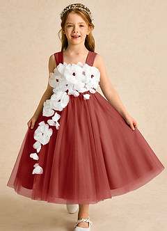 Azazie Dovey Abiti da Ragazza di Fiori Abito Principessa in Tulle Fiocco Terracotta image1