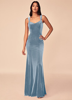 Azazie Lanessa Bridesmaid Dresses Dusty Blue Mermaid V-Neck Keyhole Back Velvet Dress image1