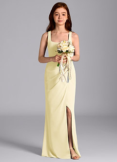 Azazie Mero Junior Lemon Sorbet Mermaid Pleated Chiffon Dress image3