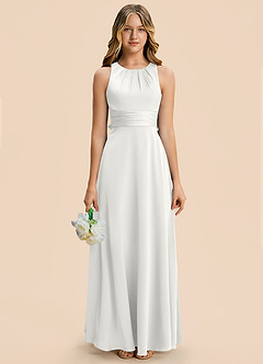 Azazie Christina Junior Vestido Blanco de Satén Elástico de Corte en A con Drapeado image1