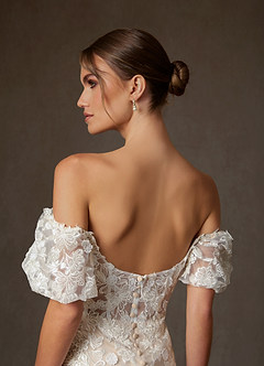 Azazie Vivienne Bröllopsklänningar Klä av A-Linje i Spets Söt hjärta Diamant Vit Champagne image10