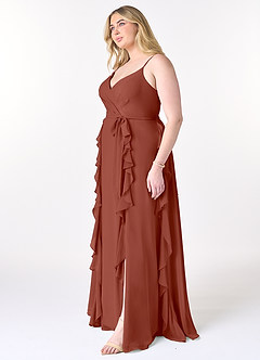 Azazie Peyton Bridesmaid Dresses Auburn A-Line Ruched Chiffon Dress image9