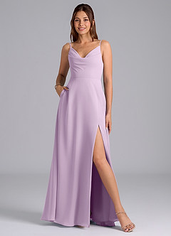Azazie Sarella Bridesmaid Dresses Frosted Lilac A-Line with Pockets Chiffon Dress image1