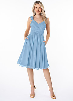 Azazie Angie Bridesmaid Dresses Powder Blue A-Line Corset Chiffon Dress image1