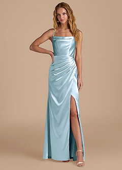 Azazie Marzia Robes de demoiselle d'honneur Robe Sirène en Satiné métallisé Plissée Bleu Ciel image1