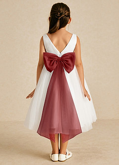Azazie Kavi Flower Girl Dresses Ivory Rust A-Line Bow Matte Satin Dress image1