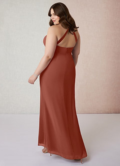 Azazie Becca Brautjungfernkleider Etui V-Hals Chiffon Kleid Rotbraun image10