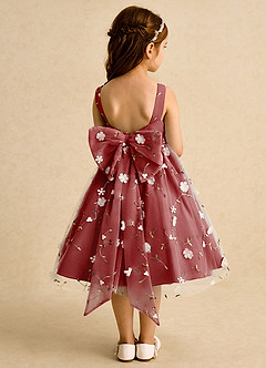 Azazie Bean 플라워 걸 드레스 볼가운 소매 없는 얇실버 명주 그물 무릎 길이 드레스 image2