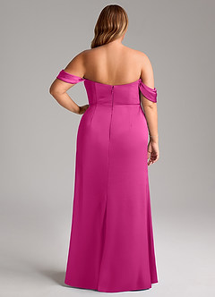 Azazie Saige Bridesmaid Dresses Fuchsia Sheath Off the Shoulder Stretch Satin Dress image12