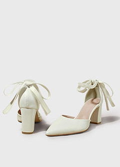 front Pearl Bow Ankle Strap Pumps