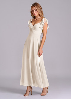 Azazie Leilani Robes de demoiselle d'honneur Robe Trapèze en Mousseline de soie Drapé Albâtre Blanc image4
