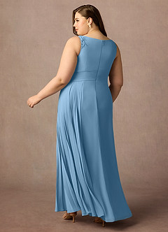 Azazie Galvan vestidos de madre de la novia Vestido de Azul Acero de Gasa de Corte En A con Lentejuela image11