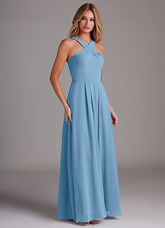 Azazie Dixie Bridesmaid Dresses Steel Blue A-Line Halter Pleated Chiffon Dress image4