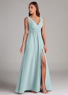 Azazie Tanicia Bridesmaid Dresses Sea Glass A-Line Pleated Chiffon Dress image3