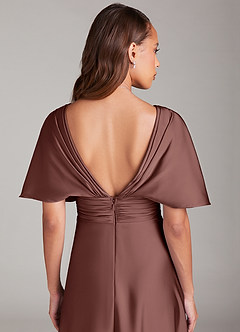Azazie Pamela Bridesmaid Dresses Espresso A-Line Pleated Stretch Satin Dress image6