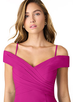 Azazie Lecia Bridesmaid Dresses Fuchsia Empire Off-The-Shoulder Pleated Chiffon Convertible Dress image2