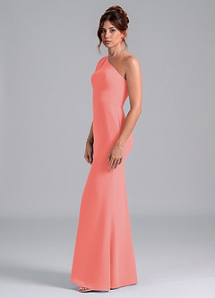Azazie Rinna Bridesmaid Dresses Coral Mermaid One Shoulder Chiffon Dress image4