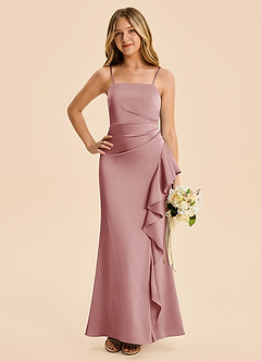 Azazie Lyla Junior Dusty Rose Mermaid Pleated Stretch Satin Dress image3