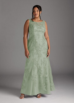 Azazie Whilhelmina vestidos de madre de la novia Vestido de Salvia Polvorienta de Gasa de Sirena con Encaje image12