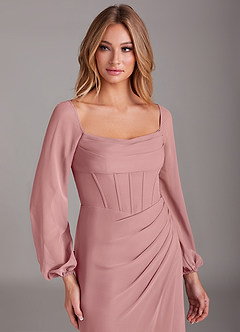 Azazie Charissa Brautjungfernkleider Etui Langarm Chiffon Kleid Altrosa image7