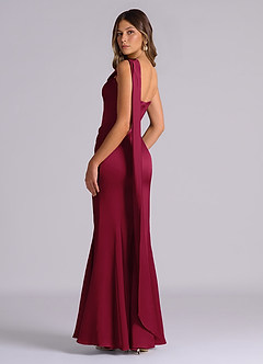 Azazie Inara Bridesmaid Dresses Burgundy Mermaid Pleated Stretch Satin Dress image6