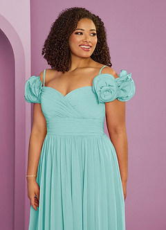 Barbie ♥ Azazie Jurken voor bruidsmeisjes Converteerbaar Jurk van Chiffon met A-Lijn Off the Shoulder Aqua image18