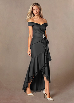 Azazie Billings Kleider für die Brautmutter Meerjungfrau-Linie Schulterfrei Stretch-Satin Kleid Schwarz image6
