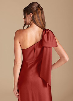 Azazie Capri Robes de demoiselle d'honneur Robe Fourreau en Satiné métallisé Ue épaule Rouille image2