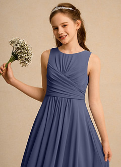 Azazie Ducky Girls Formal Abiti da Ragazza di Fiori Abito A-Line in Chiffon Plissettato Stormy image3