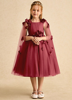 Azazie Staria Blumenmädchenkleider Ballkleid Gestreift Tüll Kleid Granatapfelrot image1