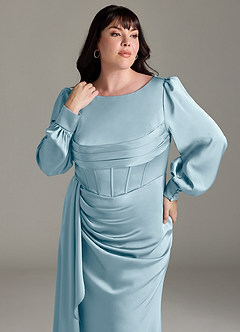 Azazie Raye Bridesmaid Dresses Moody Blue Mermaid Long Sleeve Stretch Satin Dress image11