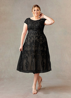 Azazie Sanna Abiti per la Madre della Sposa Abito A-Line in Tulle in Pizzo con Scollo a U Nero Champagne image8