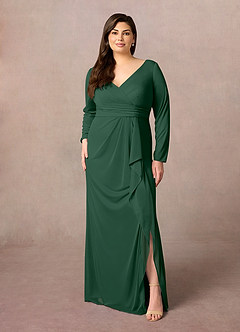 Azazie Risa Abiti per la Madre della Sposa Abito Sirena in Maglia con Scollo a V a Pieghe Verde Scuro image6