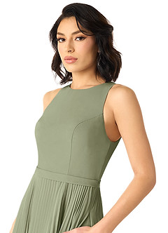 Azazie Lindie Bridesmaid Dresses Pistachio A-Line Scoop Pleated Chiffon Dress image4