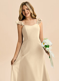 Azazie Mavie Junior Abito A-Line in Chiffon Increspato Champagne image5