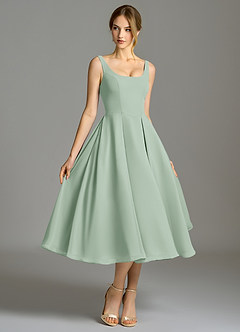 Azazie Amalie Abiti da Damigella Abito A-Line in Chiffon Plissettato Agave image3