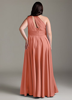 Azazie Charlize Bridesmaid Dresses Salmon Pink A-Line One Shoulder Stretch Satin Dress image10