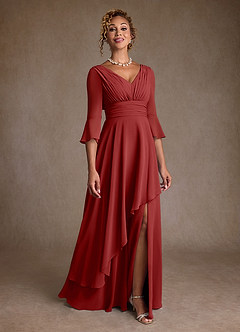 Azazie Eire Mother of the Bride Dresses Rust A-Line Pleated Chiffon Dress image1