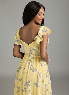 Azazie Anaya Brautjungfernkleider Eine Linie Herzausschnitt Chiffon Kleid Zitronensorbet New Day Floral image7