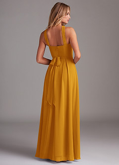 Azazie Dixie Bridesmaid Dresses Butterscotch A-Line Halter Pleated Chiffon Dress image2