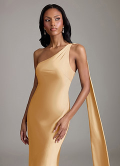 Azazie Galinda Suknie dla druhen Syrena Jedno ramię Satyna elastyczna Do ziemi Sukienka image3