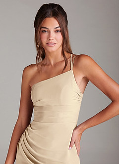 Azazie Eren Vestidos de damas de honor Vestido de Champán de Gasa de Corte Recto con Hombro unilateral image6
