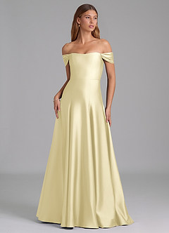 Azazie Seriana Suknie dla druhen Linia A Zza ramienia Satyna elastyczna Do ziemi Sukienka image1