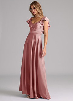 Azazie Leilani Bridesmaid Dresses Dusty Rose A-Line Ruched Stretch Satin Dress image8