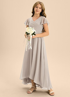 Azazie Induh Junior A-Linie Plissee Chiffon Kleid Frost image2