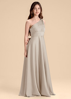 Azazie Charlize Junior Vestido de Escarcha de Satén Elástico de Corte en A con Plisado image3