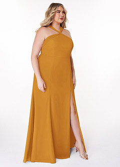 Azazie Rue Bridesmaid Dresses Butterscotch A-Line Halter Chiffon Dress image10