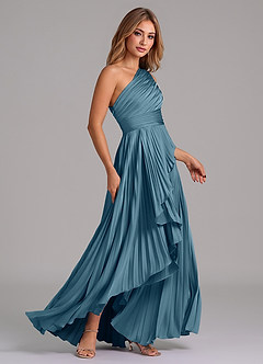 Azazie Lyrica Bridesmaid Dresses Bermuda A-Line One Shoulder Stretch Satin Dress image3