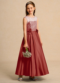 Azazie Candy Girl Blumenmädchenkleider Ballkleid Schleifen Matte Satin Kleid Terrakotta image7